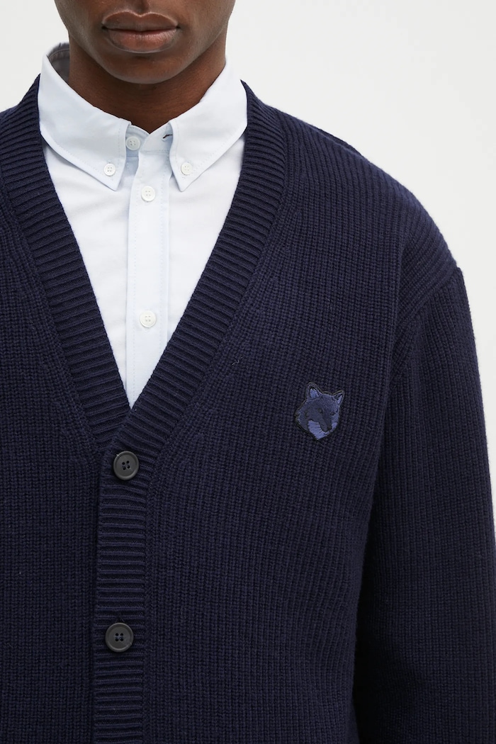 Maison Kitsuné wool blend cardigan Bold Fox Head navy NM00501KT1093