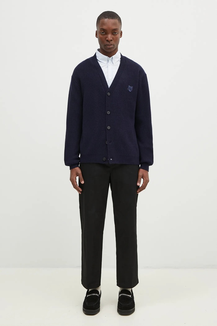 Maison Kitsuné wool blend cardigan Bold Fox Head NM00501KT1093 navy