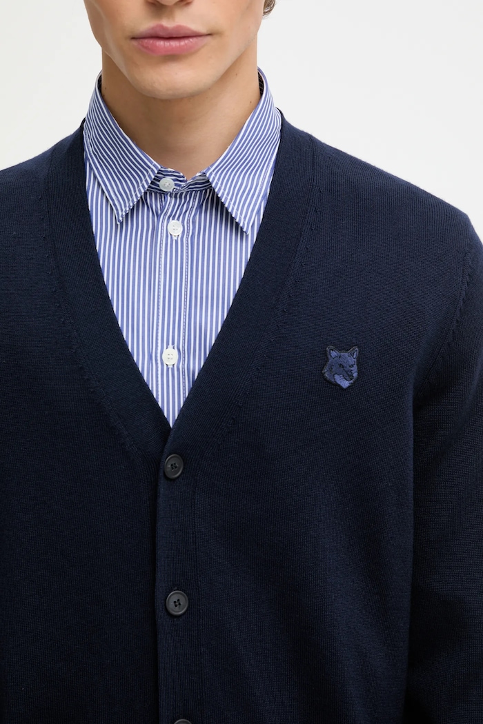 Maison Kitsuné woolen cardigan Bold Fox Head Patch navy MM00509KT1036