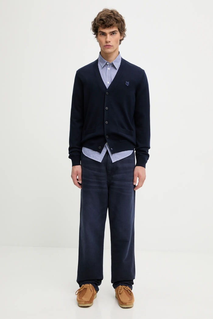 Maison Kitsuné woolen cardigan Bold Fox Head Patch MM00509KT1036 navy
