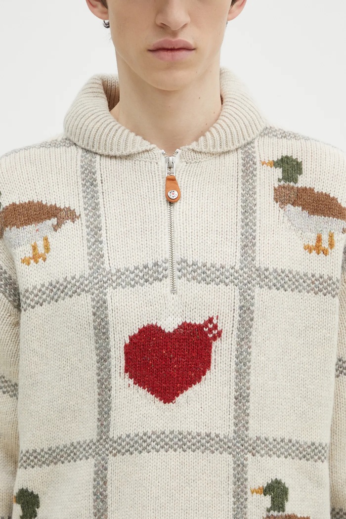 Human Made woolen jumper Animal Half-Zip Knit Sweater beige HM28CS015