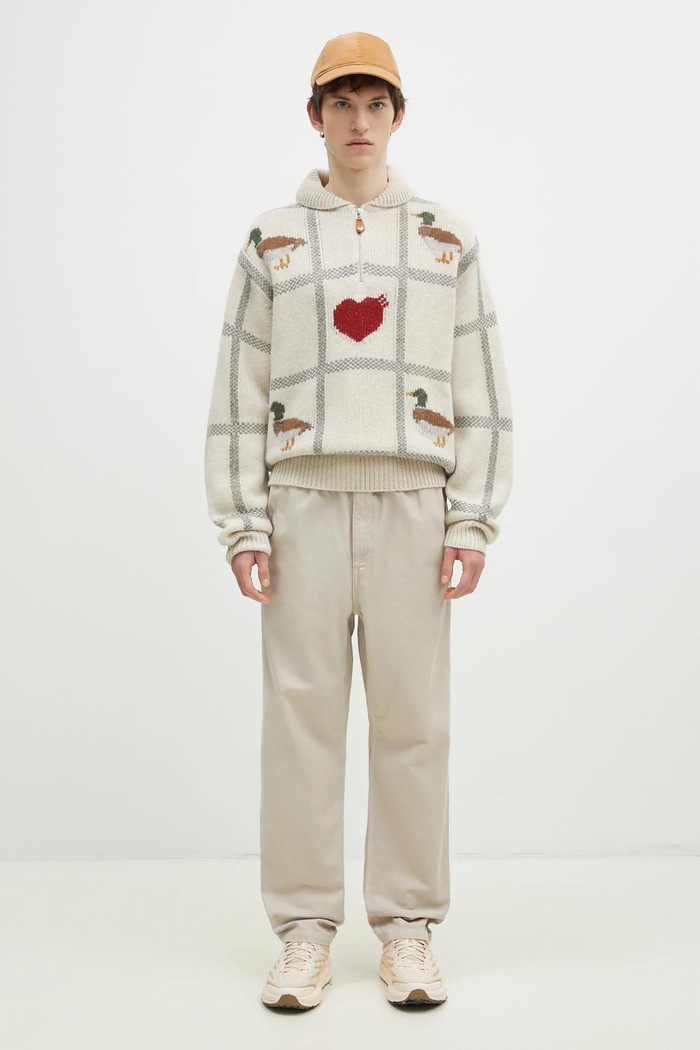 Human Made woolen jumper Animal Half-Zip Knit Sweater HM28CS015 beige