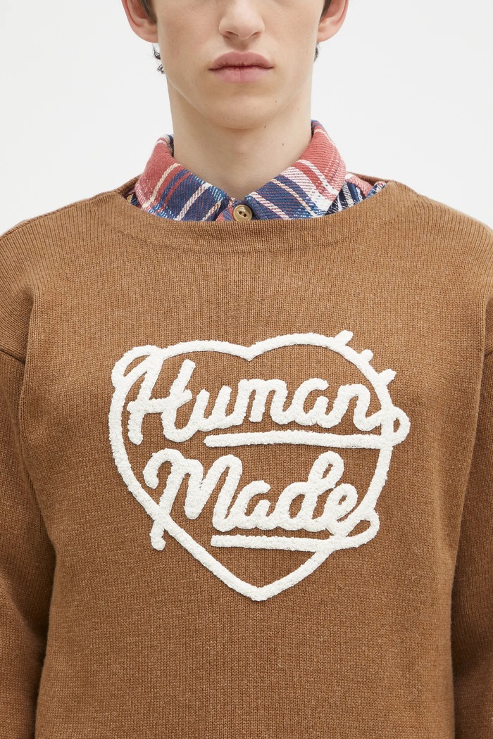 Human Made pulover din amestec de lana Heart Knit Sweater maro HM28CS018
