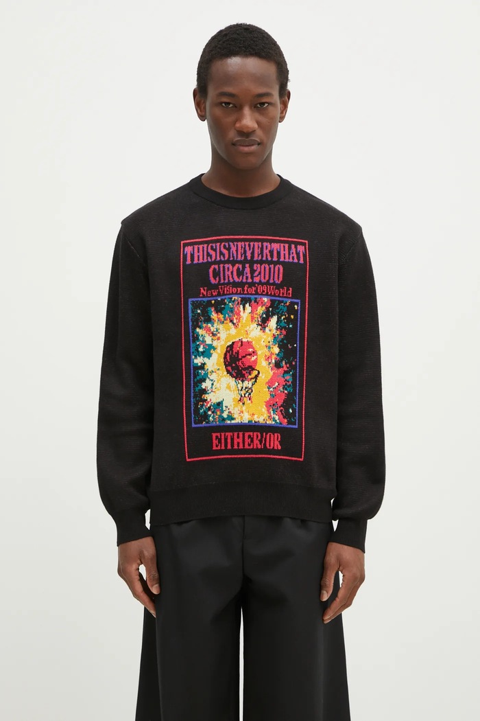 Свитер с примесью шерсти thisisneverthat Basketball Hoop Knit Sweater круглый вырез чёрный TN243KKNPK04