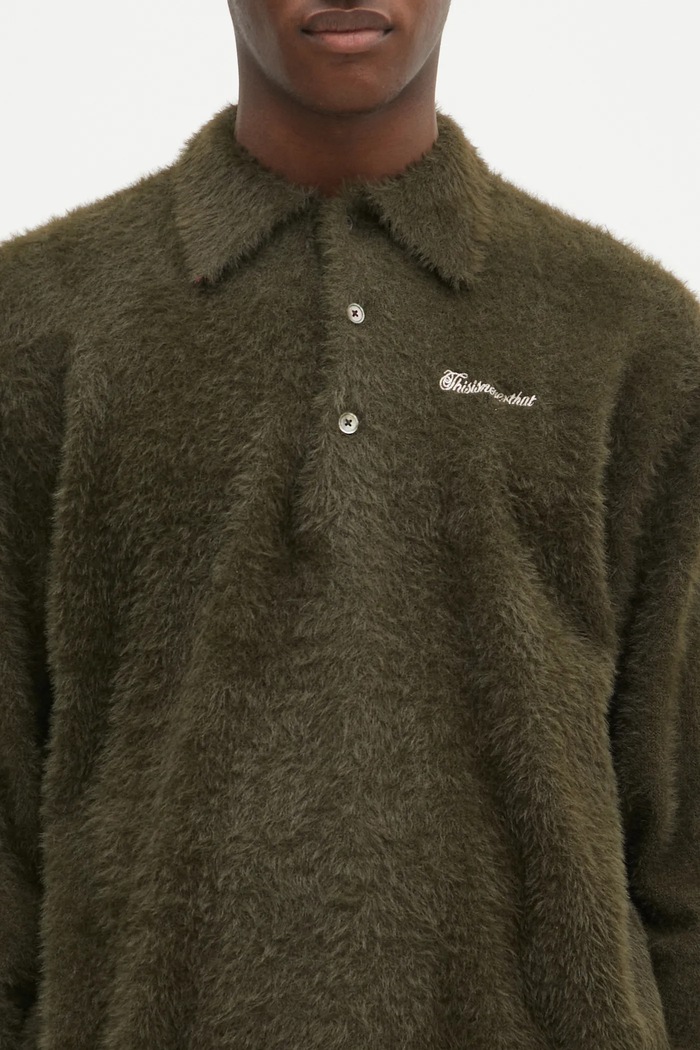 Πουλόβερ thisisneverthat SCT-Logo Shaggy Knit Polo πράσινο TN243KKNPK08