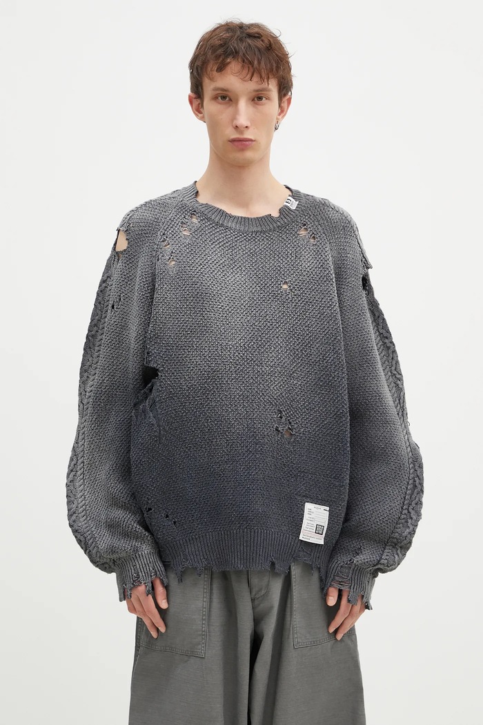 Maison MIHARA YASUHIRO cotton jumper Sun Faded Knit Pullover medium thickness gray J13SW702