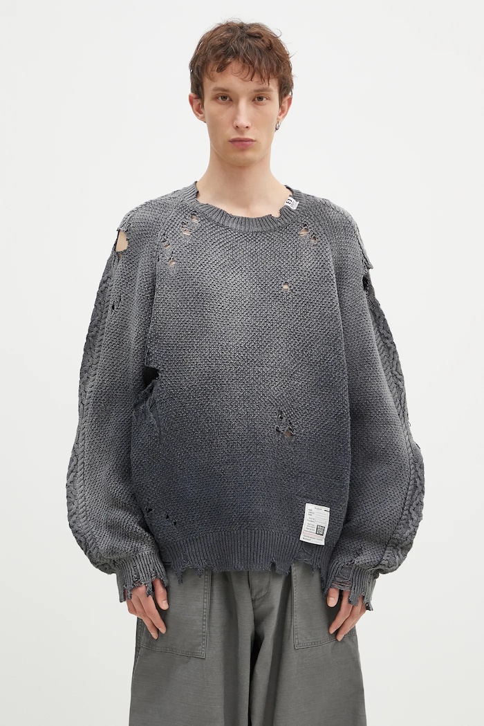 Maison MIHARA YASUHIRO cotton jumper Sun Faded Knit Pullover medium thickness gray J13SW702