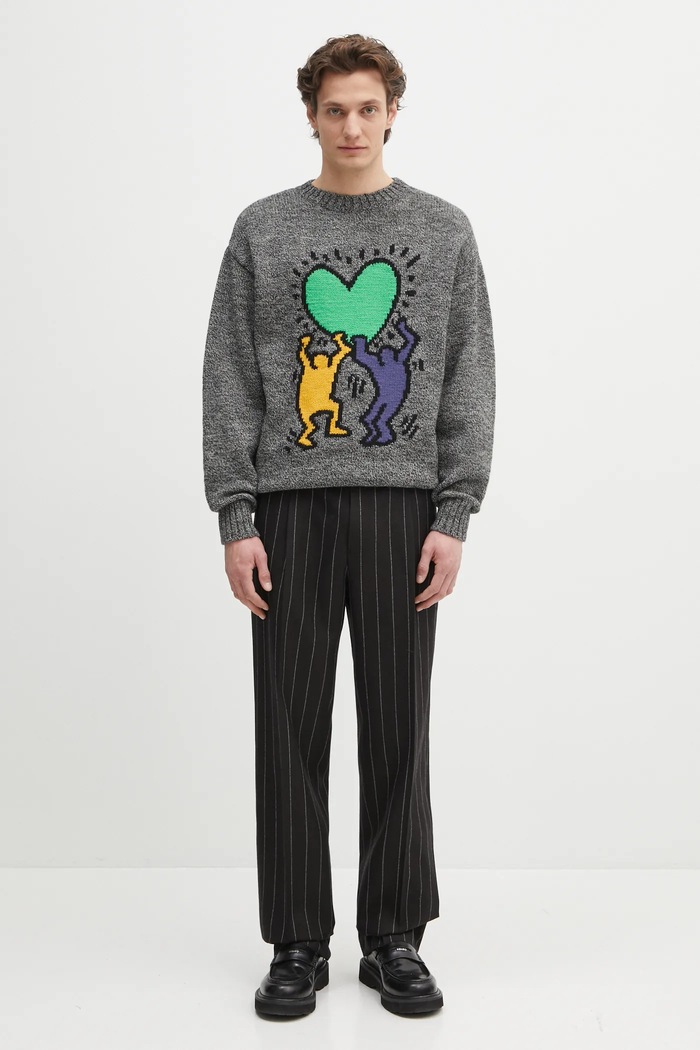Шерстяной свитер Wacko Maria x Keith Haring KH.WM.KN03 серый