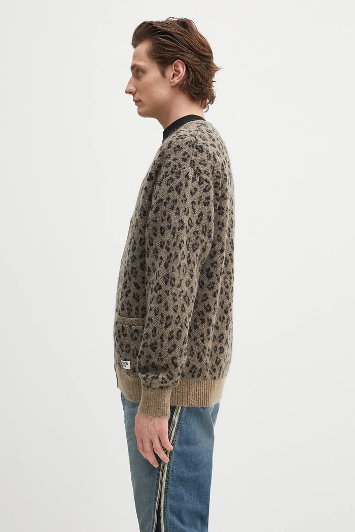 Vlnený kardigán Wacko Maria Leopard Mohair 24FW.WMK.KN12 hnedá AW24
