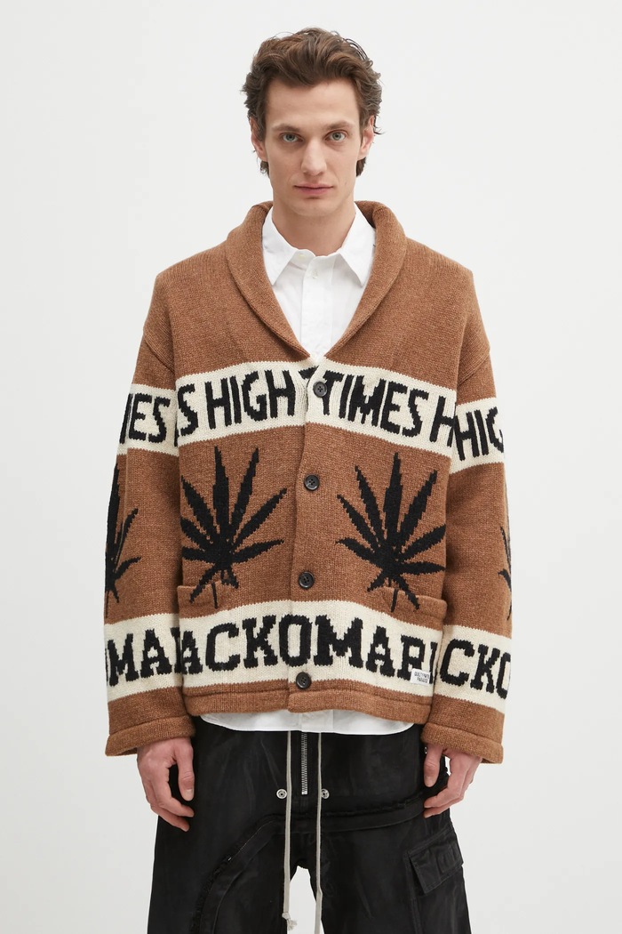 Шерстяной кардиган Wacko Maria Hightimes плотний коричневый HIGHTIMES.WM.KN04