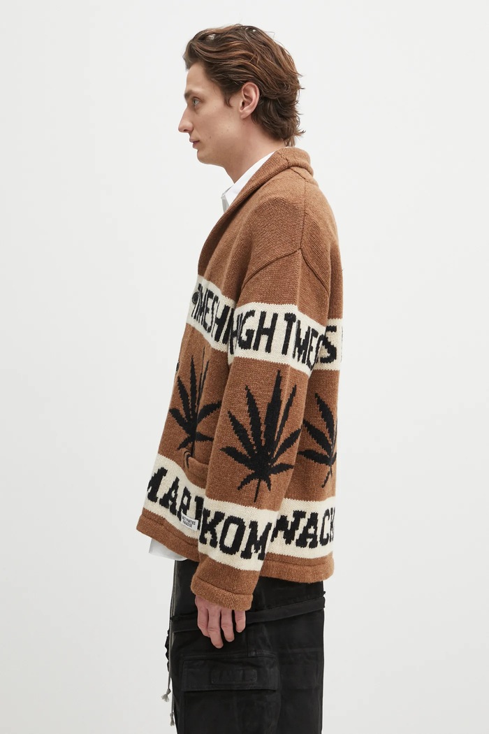Шерстяной кардиган Wacko Maria Hightimes HIGHTIMES.WM.KN04 коричневый AW24