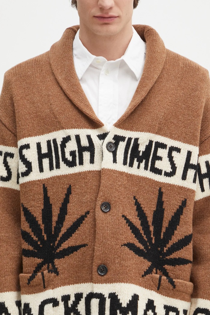 Шерстяной кардиган Wacko Maria Hightimes коричневый HIGHTIMES.WM.KN04