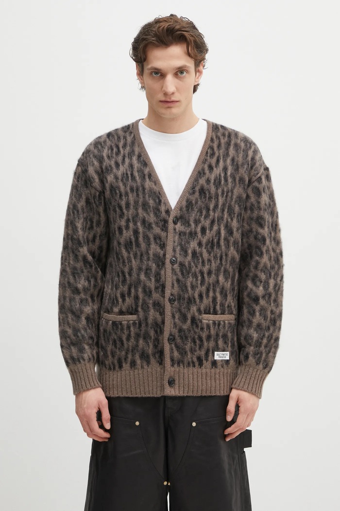 Шерстяной кардиган Wacko Maria Leopard Heavy плотний коричневый 24FW.WMK.KN10