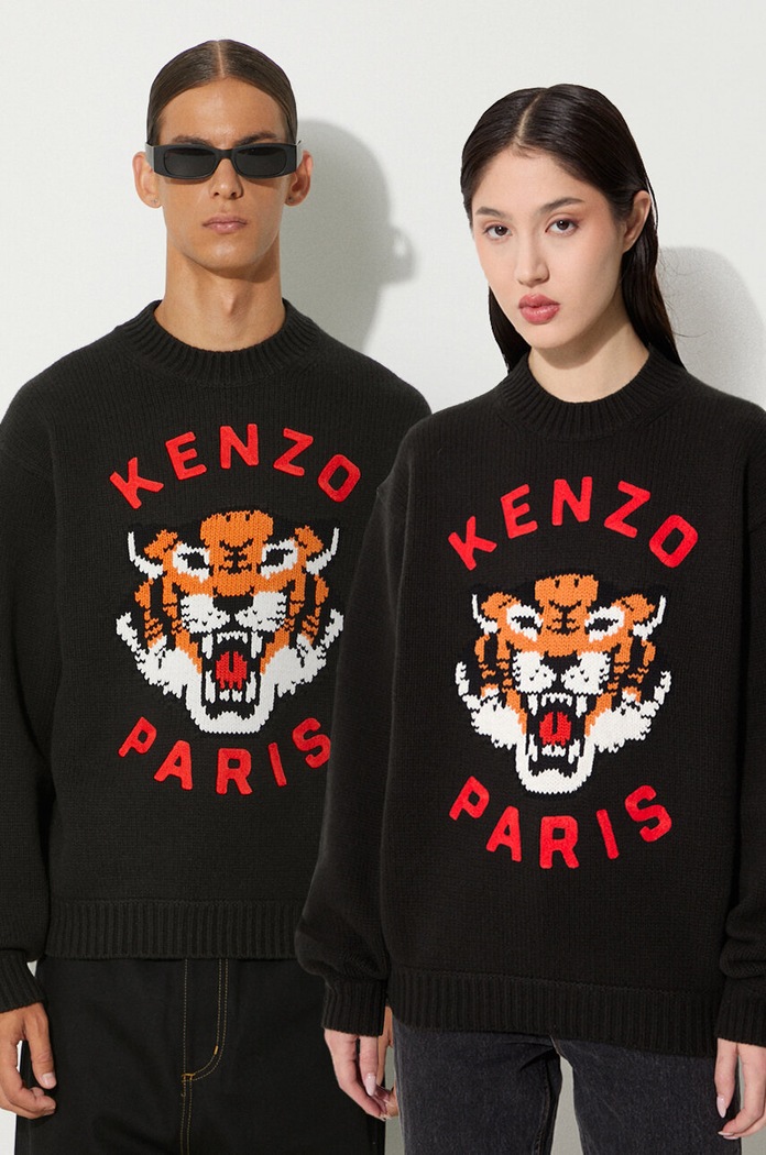 Vlněný svetr Kenzo Rws Lucky Tiger Jumper kulatý černá FE68PU4773LH.99J