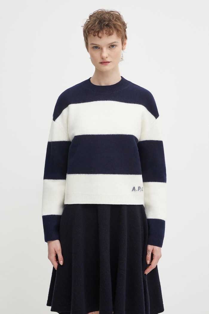 A.P.C. pulover de lână pull penny grosime medie bleumarin WVBDL.F23370