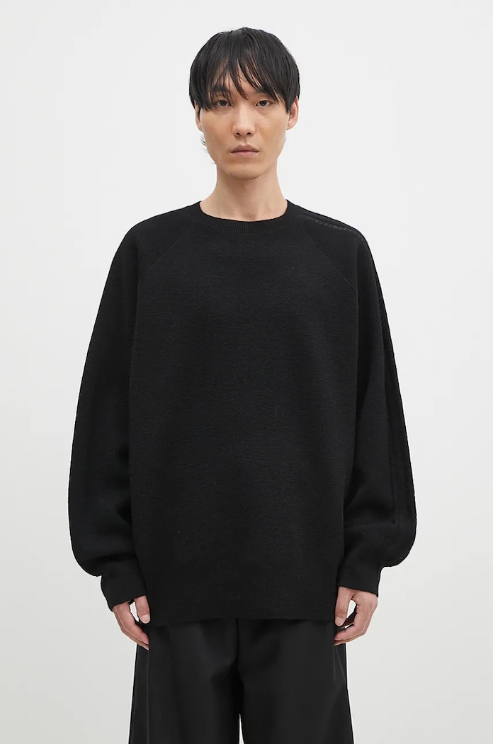Vlněný svetr Y-3 3-S Knit Crew hladký černá IW7483