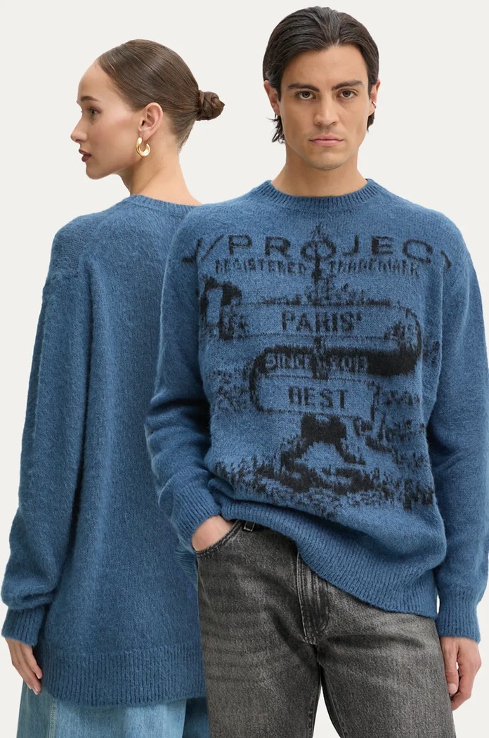 Пуловер с мохер Y/Project PARIS' BEST JACQUARD PULLOVER с вълна син 206SW001