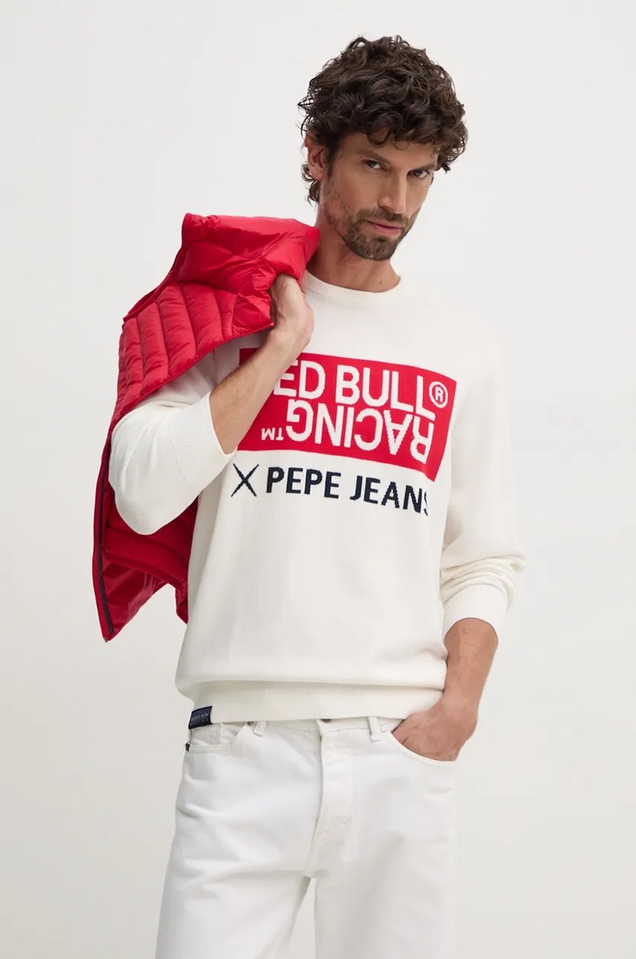 Bombažen pulover Red Bull Racing x Pepe Jeans RU700002 bež AW24