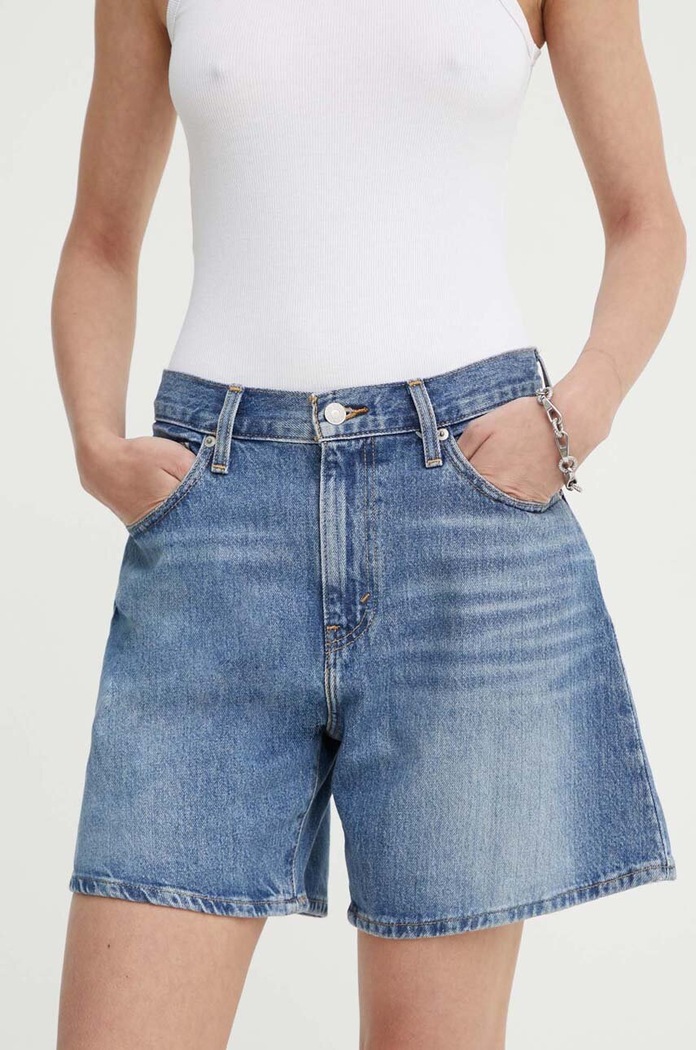 Levi's къс панталон дамски от деним HIGH BAGGY SHORT памук син A9311