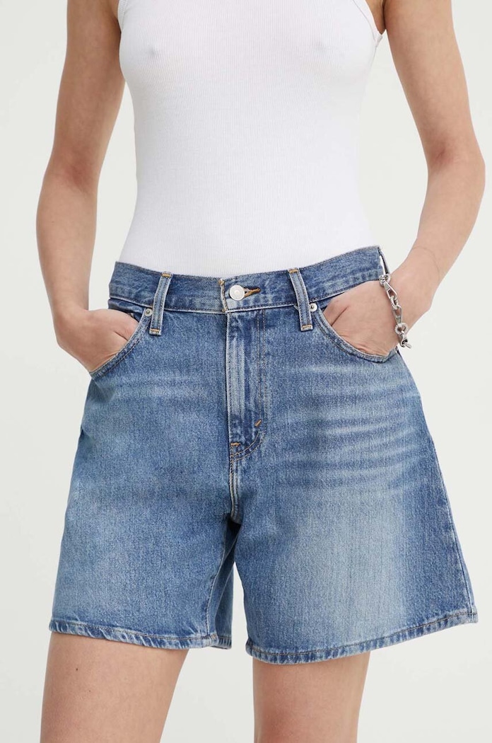 Levi's къс панталон дамски от деним HIGH BAGGY SHORT памук син A9311