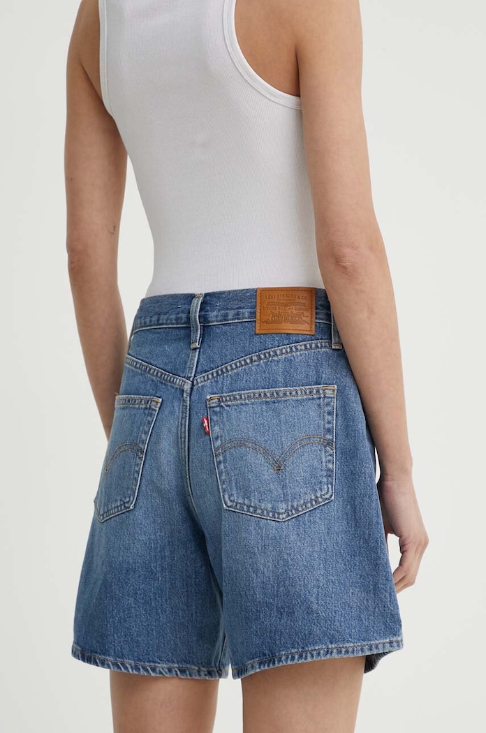 Дрехи Levi's къс панталон дамски от деним HIGH BAGGY SHORT A9311 син