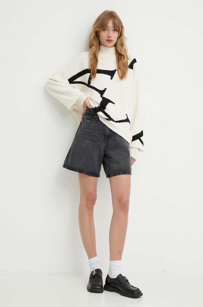 Levi's къс панталон дамски от деним HIGH BAGGY SHORT A9311 черен AA00