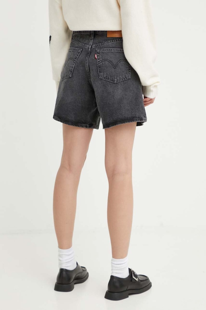 Дрехи Levi's къс панталон дамски от деним HIGH BAGGY SHORT A9311 черен