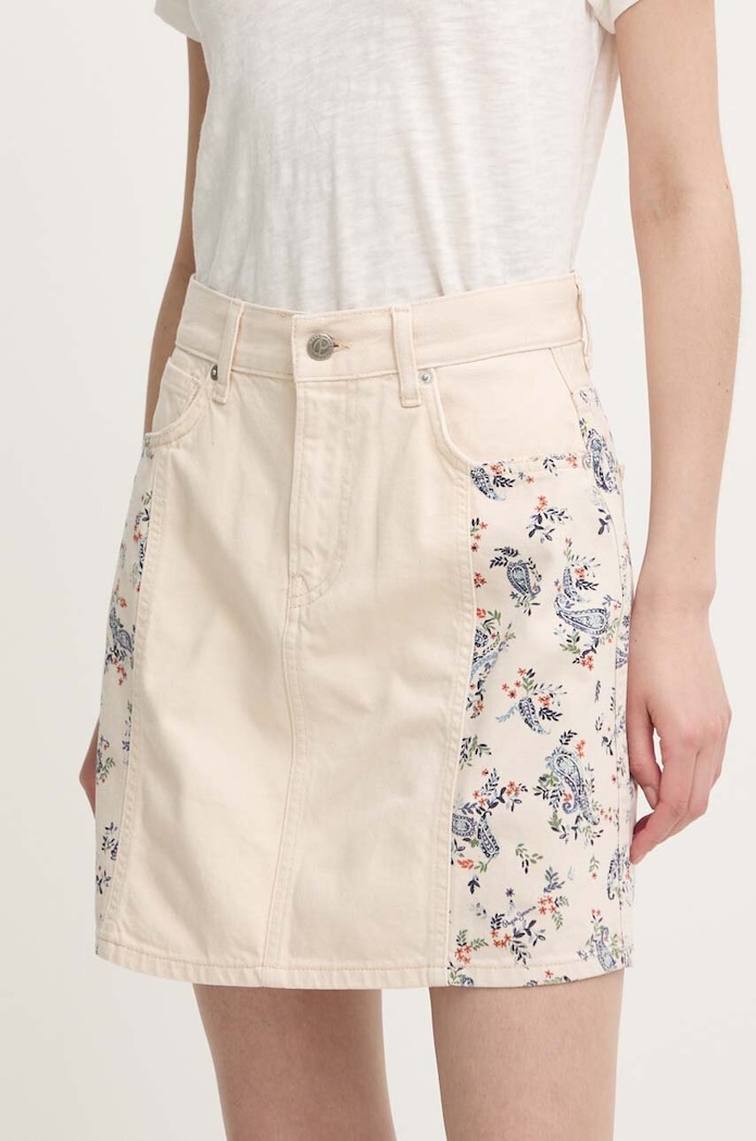Pepe Jeans spódnica jeansowa MINI SKIRT HW PAISLEY wzorzyste beżowy PL901135