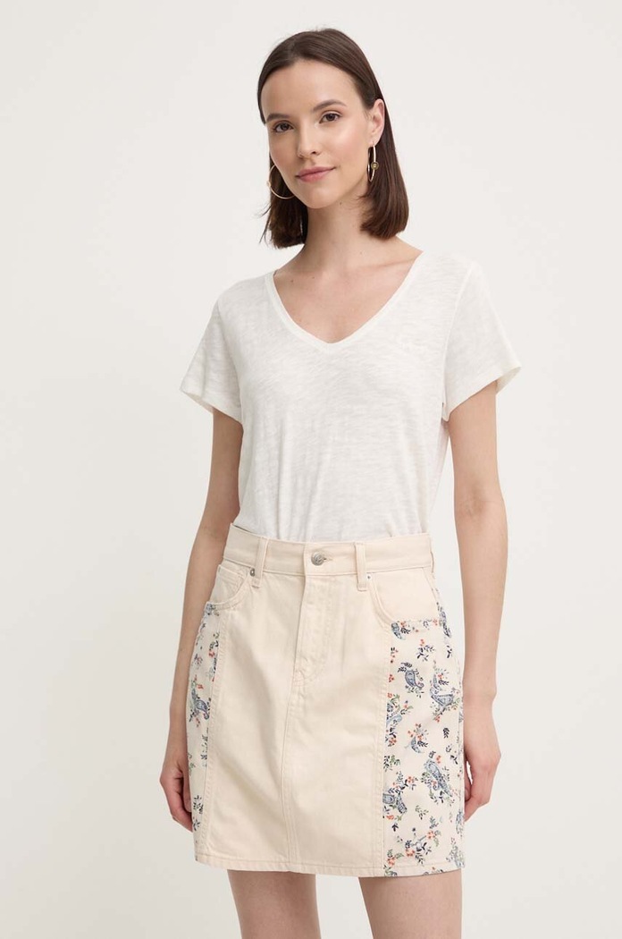 Pepe Jeans spódnica jeansowa MINI SKIRT HW PAISLEY beżowy PL901135