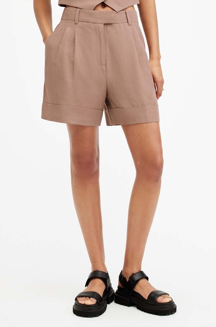 Šortky s příměsí lnu AllSaints DERI LYN WT027Y hnědá AW24