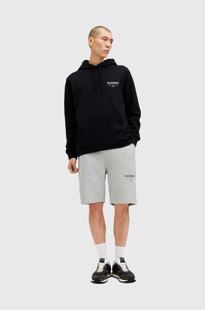 Bavlnené šortky AllSaints UNDRGRND SWEATSHORT potlač sivá M002TC
