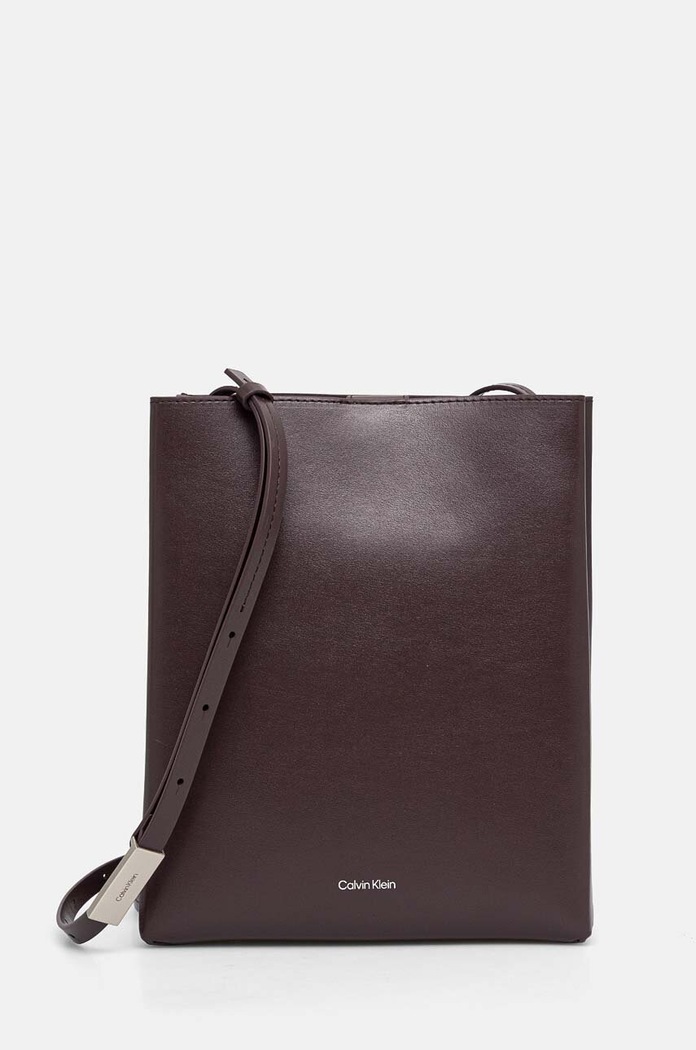 Kožená kabelka Calvin Klein usňová koža hnedá K60K612649