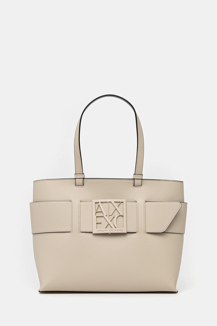 Armani Exchange geantă shopper pentru femei cu imitație de piele uni bej 949138.0A874