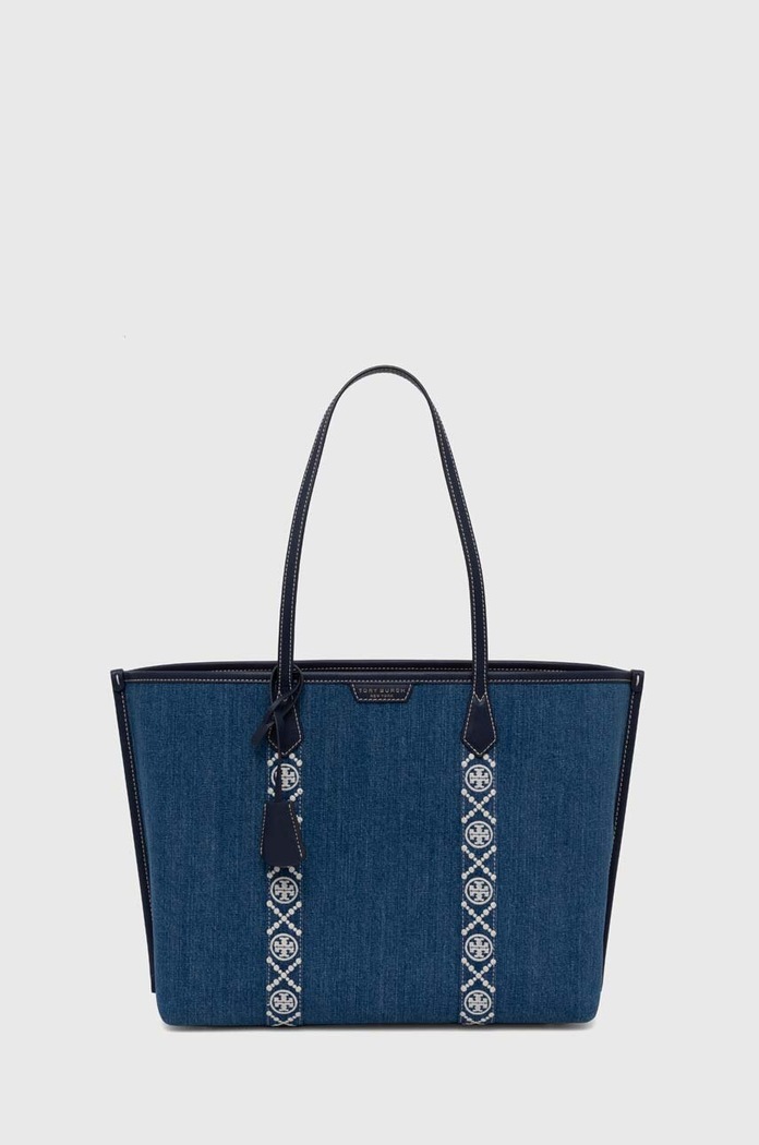 Τσάντα Tory Burch Perry Denim Triple-Compartment υφασμάτινο μπλε 159268.426