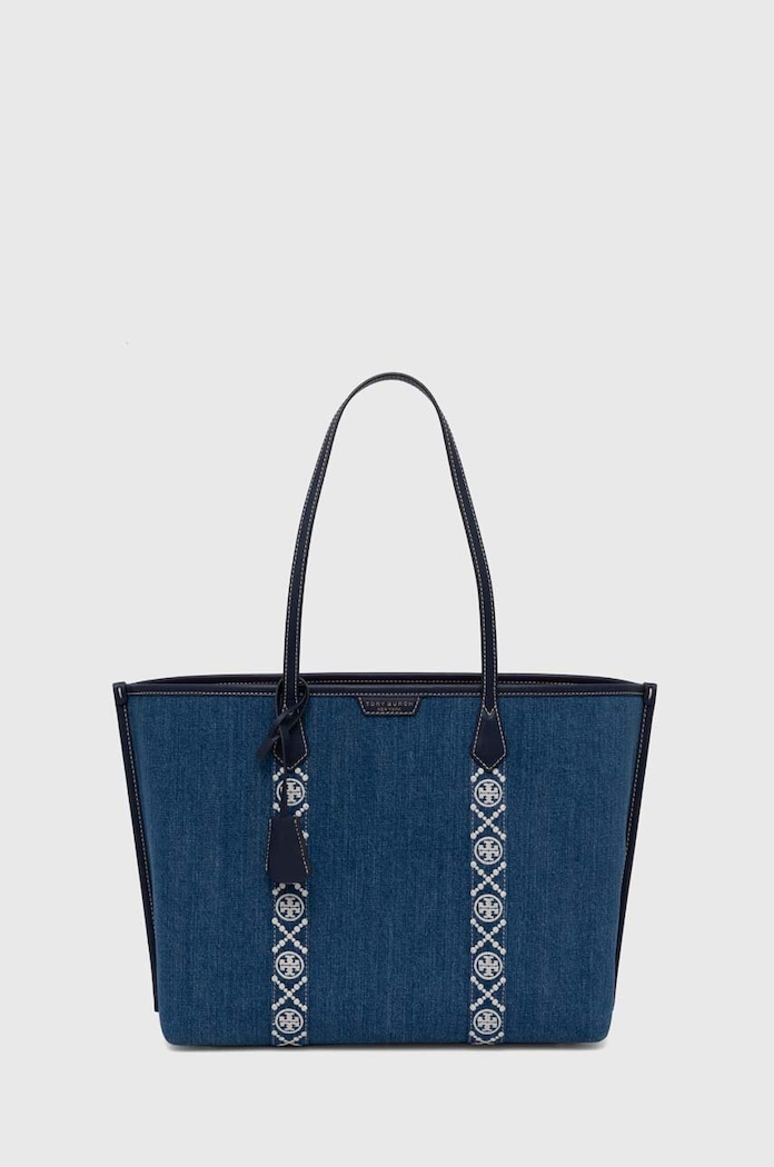 Τσάντα Tory Burch Perry Denim Triple-Compartment υφασμάτινο μπλε 159268.426