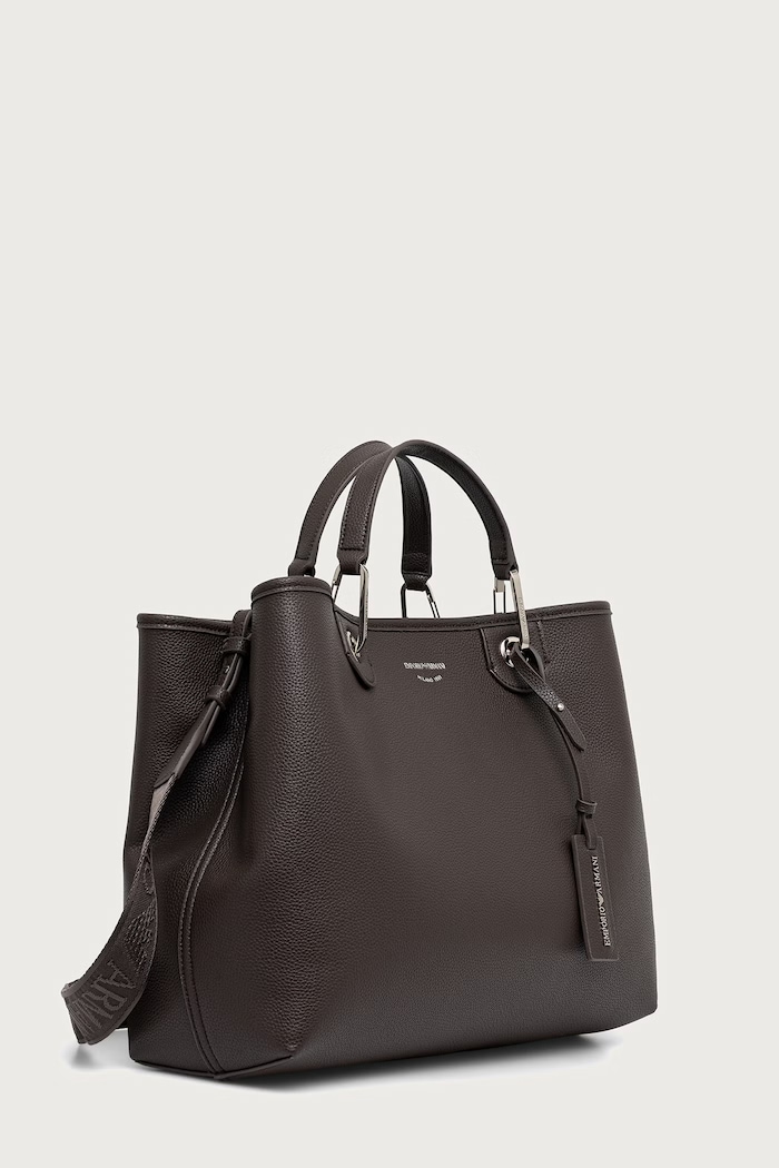 Emporio Armani Torebka shopper damska z imitacji skóry EW000360.AF12036 brązowy SS26
