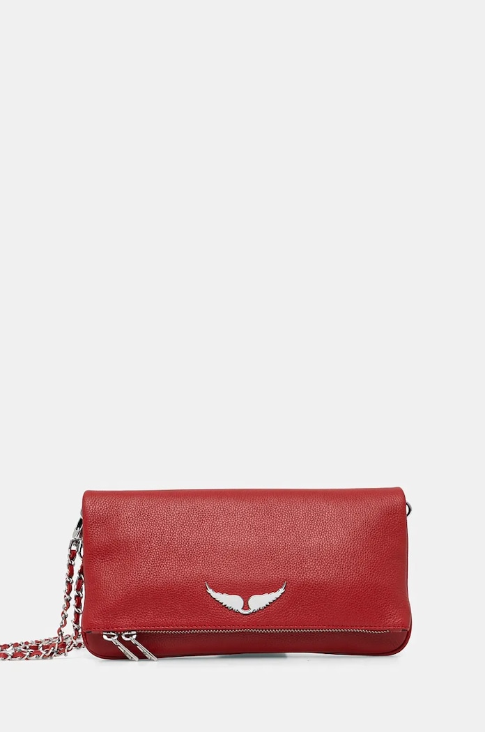 Zadig&Voltaire μικρή τσάντα γυναικεία δερμάτινη ROCK GRAINED LEATHER απλικέ κόκκινο LWBA00001