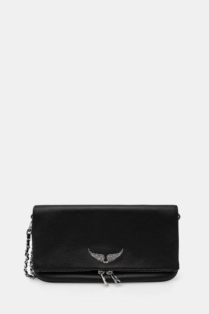 Zadig&Voltaire geantă pentru femei din piele ROCK GRAINED LEATHER nu incape in A4 negru LWBA00001