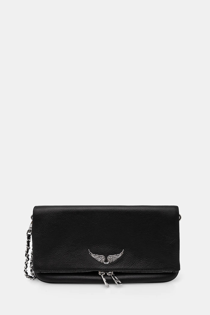 Zadig&Voltaire geantă pentru femei din piele ROCK GRAINED LEATHER nu incape in A4 negru LWBA00001