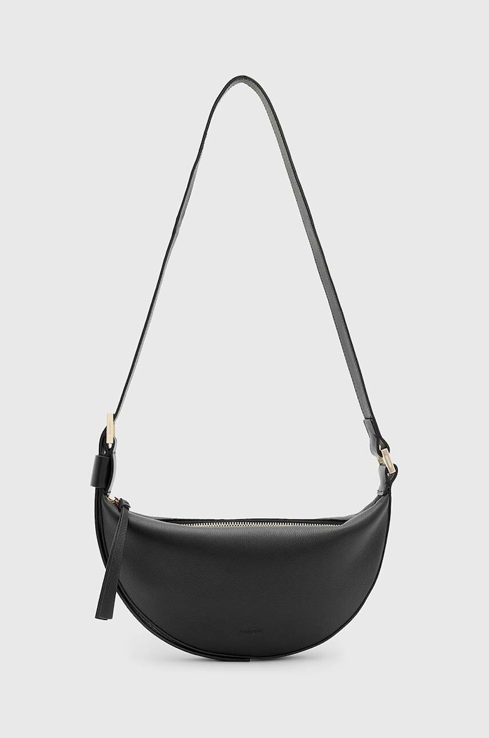 Δερμάτινη τσάντα AllSaints HALF MOON λείο δέρμα μαύρο W301XB