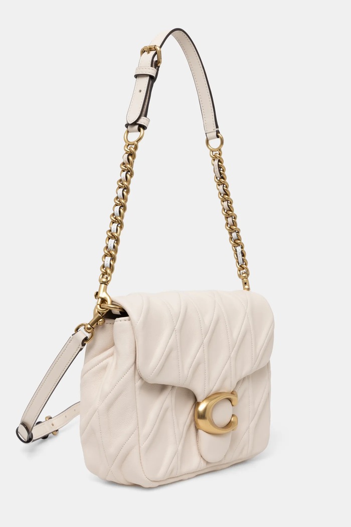 Kožená kabelka Coach square tabby CW629 béžová AW24