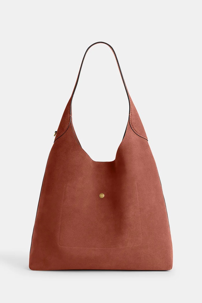 Coach geantă shopper femei din piele întoarsă Suade Brooklyn Shoulder Bag 39 CW636 maro SS26
