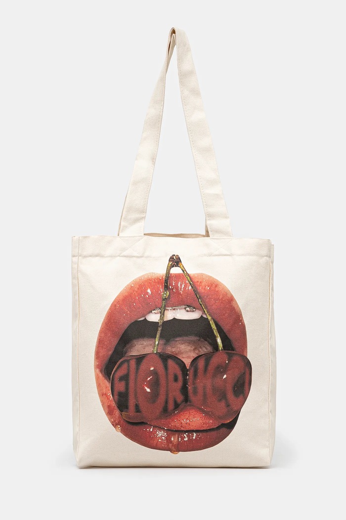 Fiorucci geanta de bumbac Mouth Print incape in A4 bej U01FPABA207CO03WH02
