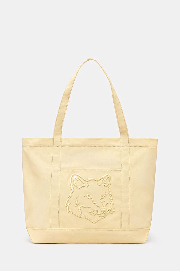 Хлопковая сумка Maison Kitsuné Fox Head аппликация жёлтый LW05104WW0107