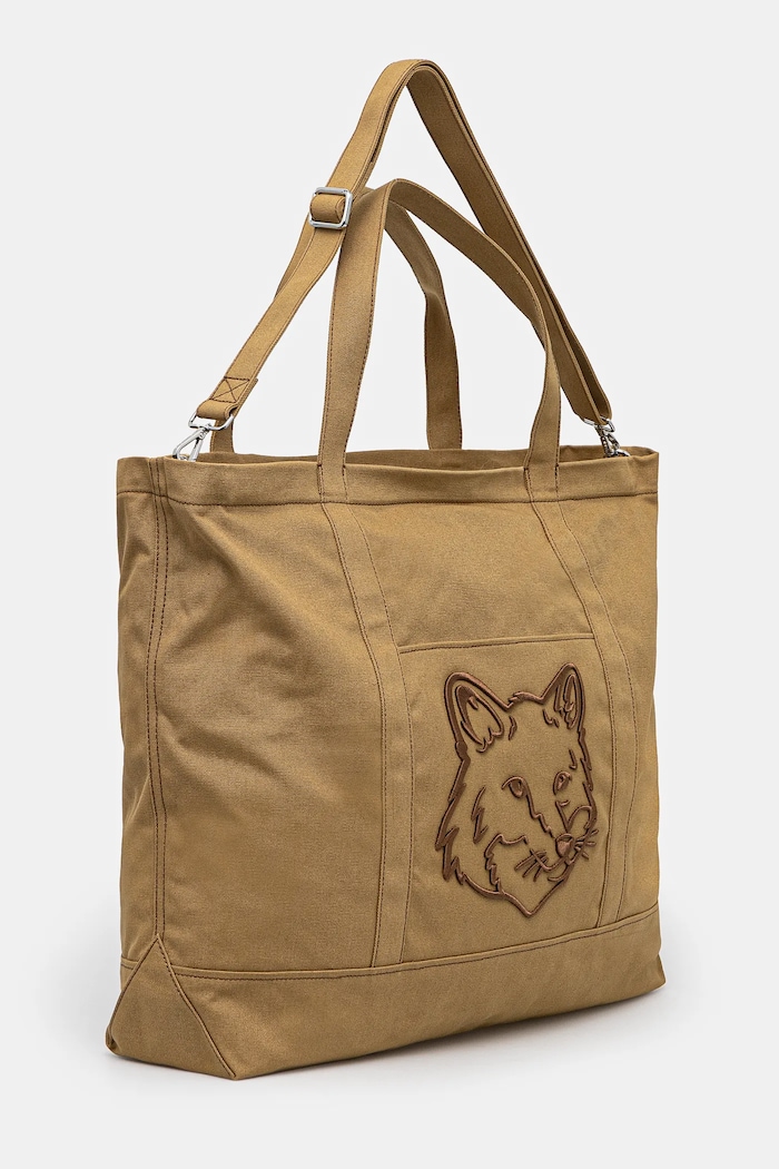 Бавовняна сумка Maison Kitsuné Fox Head Xl Tote LW05105WW0107 зелений AW24