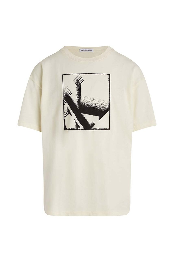 Dětské bavlněné tričko Calvin Klein Jeans IB0IB02161.9BYH béžová AW24
