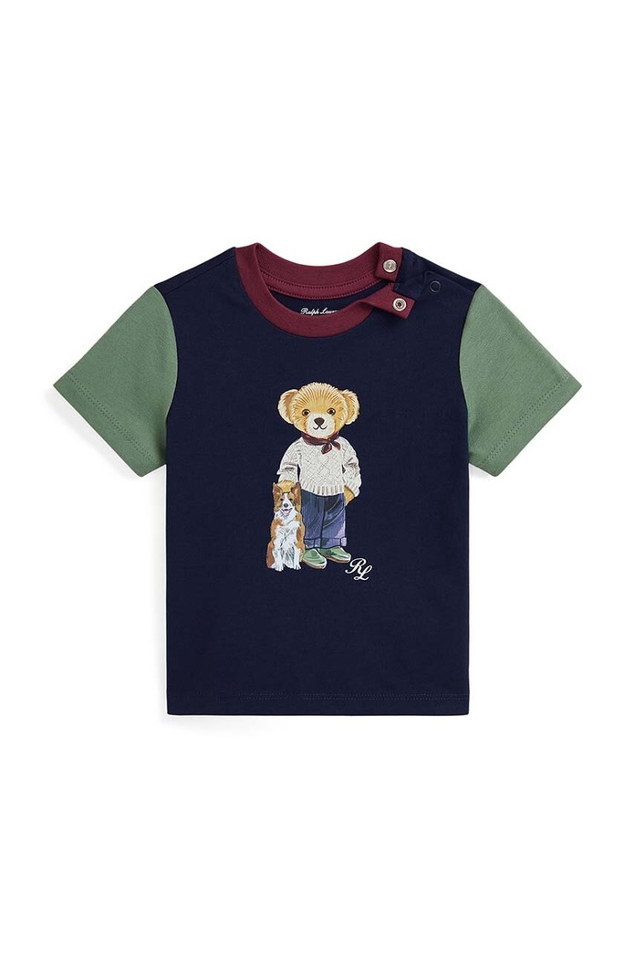 Μωρό βαμβακερό μπλουζάκι Polo Ralph Lauren στάμπα σκούρο μπλε 320952881001
