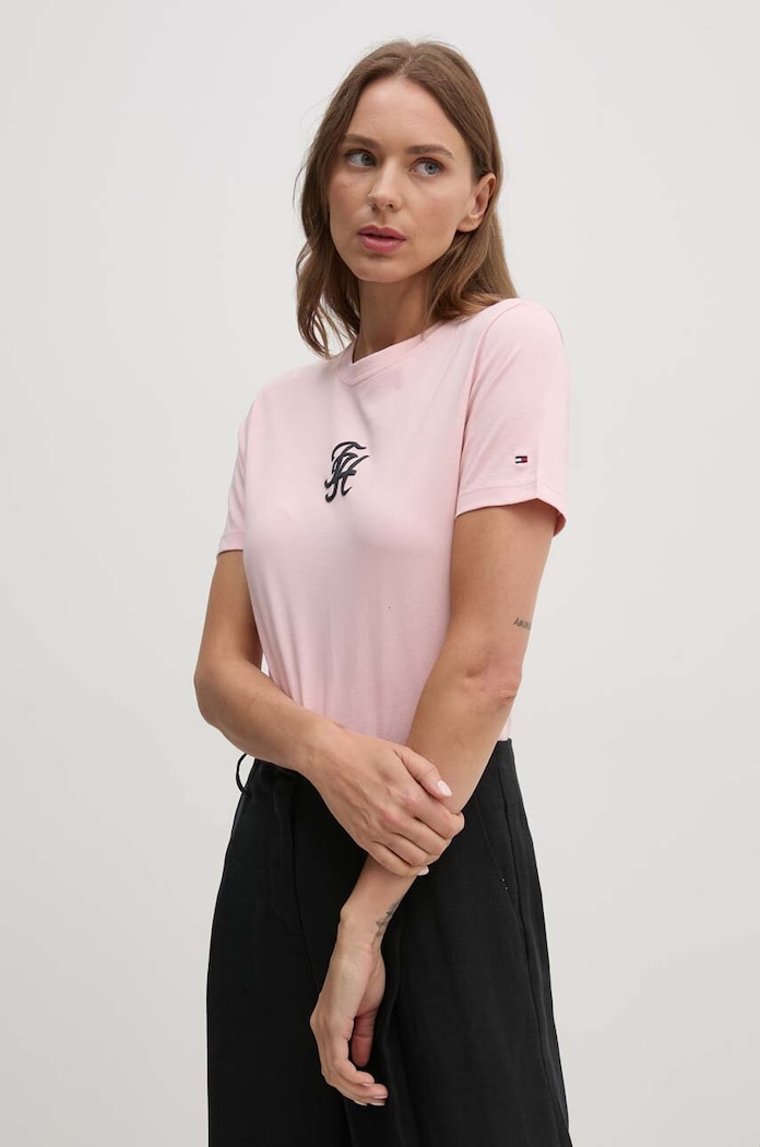 Tommy Hilfiger t-shirt bawełniany nadruk różowy WW0WW42772