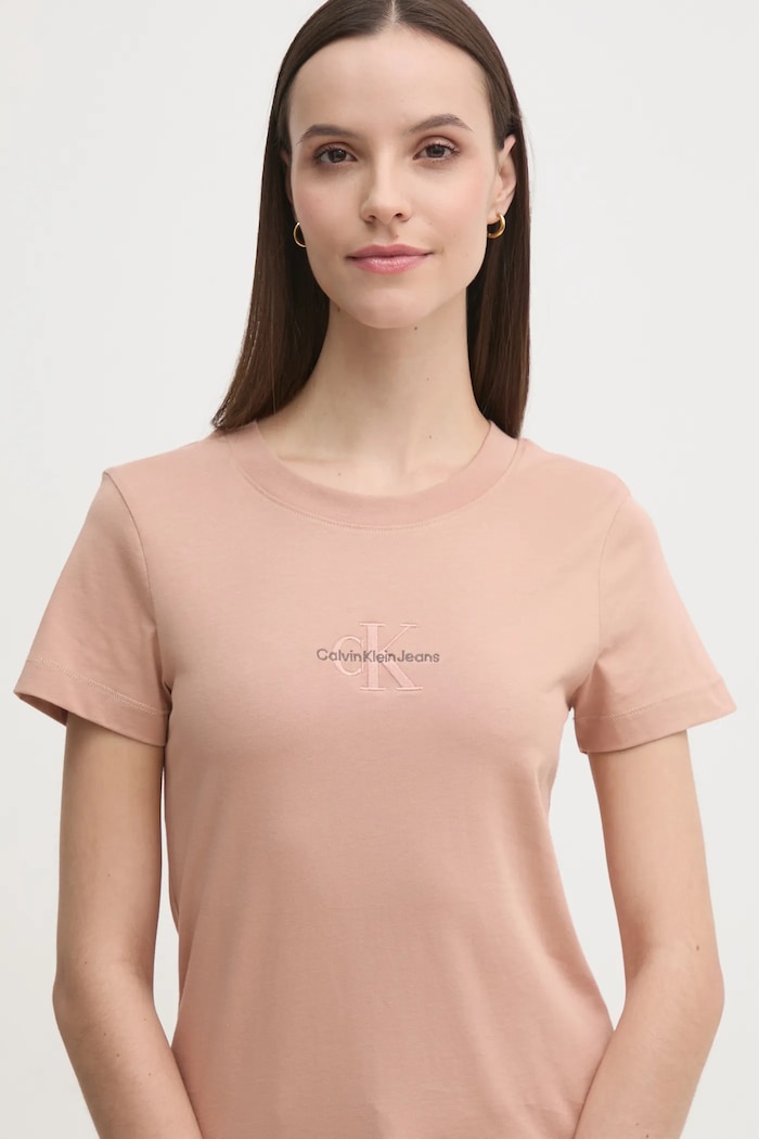 Памучна тениска Calvin Klein Jeans оранжев J20J223563