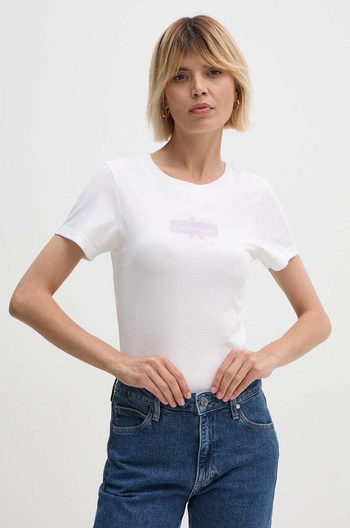 Bavlnené tričko Calvin Klein Jeans slim biela J20J223625